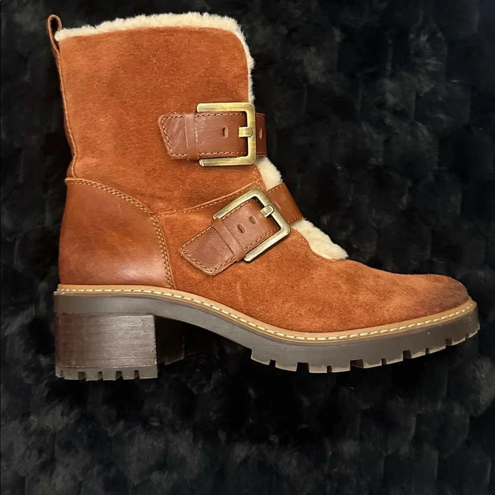 Naturalizer Tristan Chestnut Suede Boots with Buckle